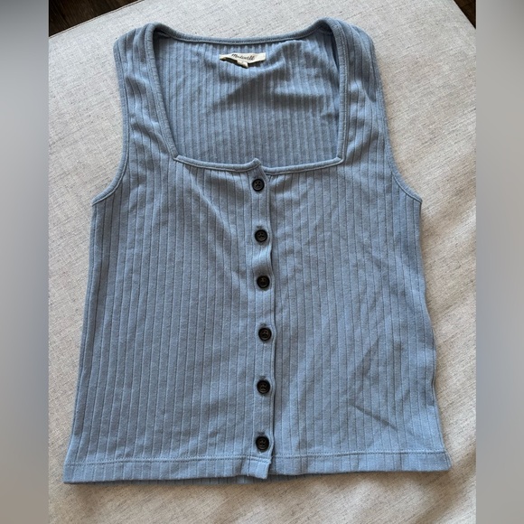 Madewell Ribbed Button-Front Crop Tank in Terrace Blue - Picture 2 of 5